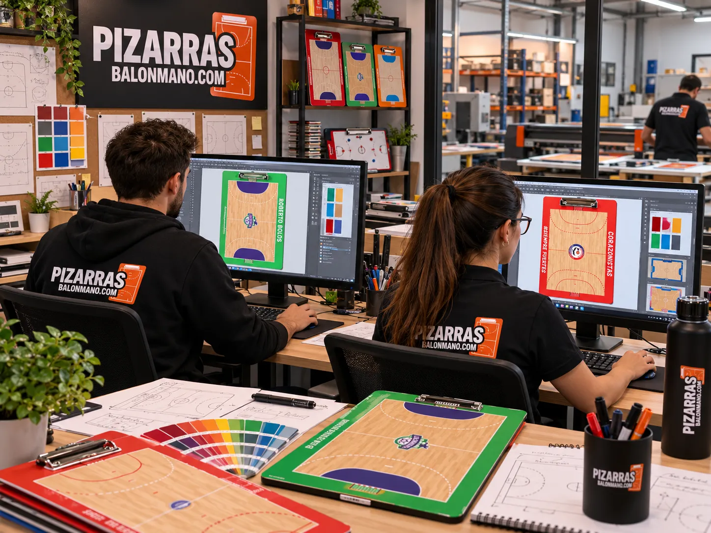 Designing handball boards on the computer, with colour samples