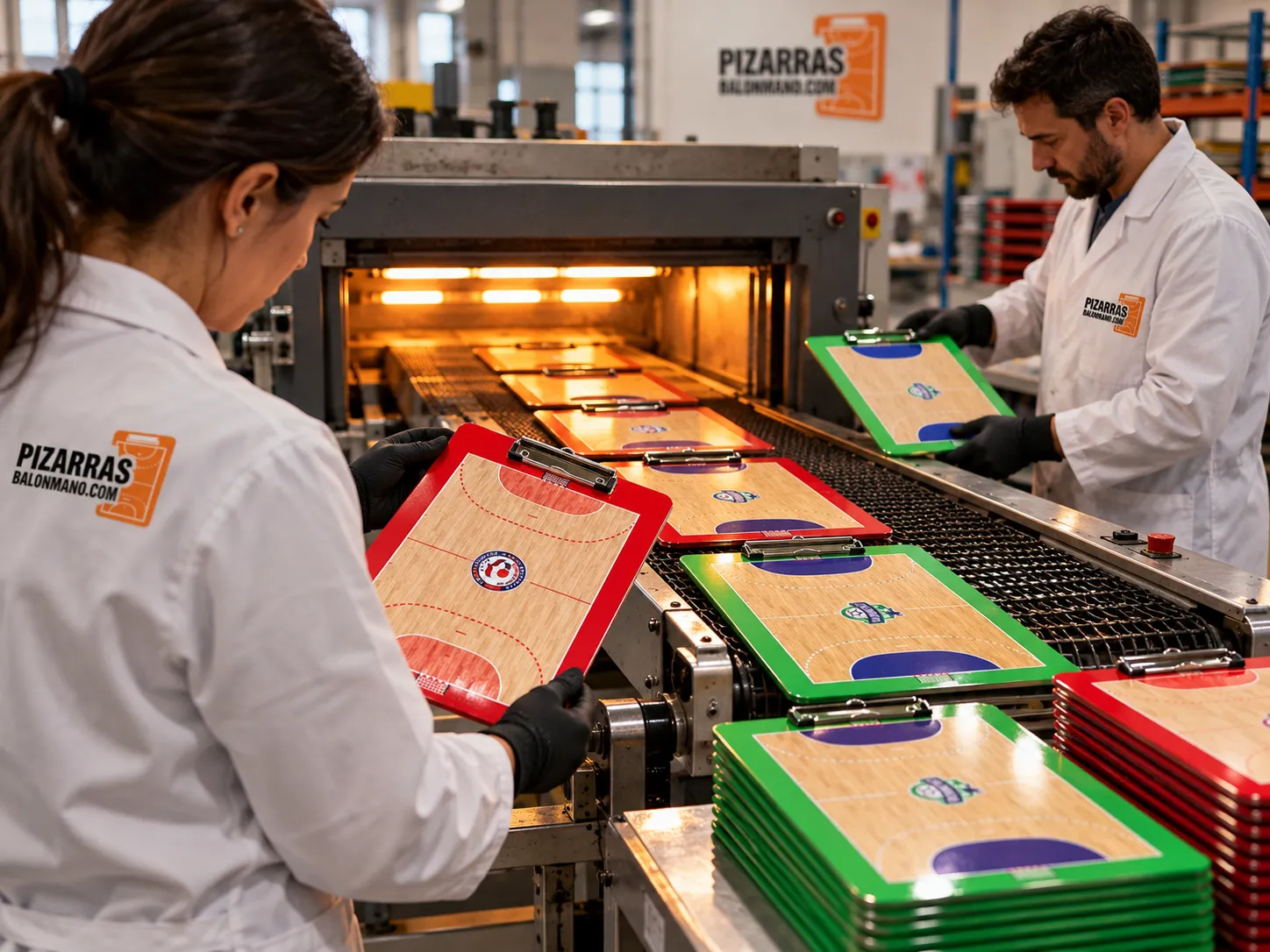 Handball boards coming out of the production oven