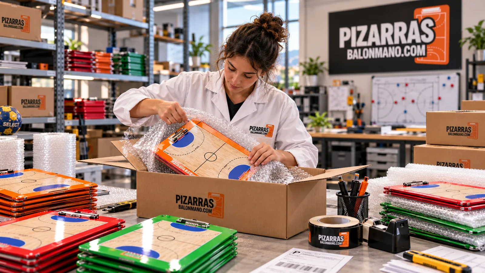 Handball board wrapped in bubble wrap before shipping