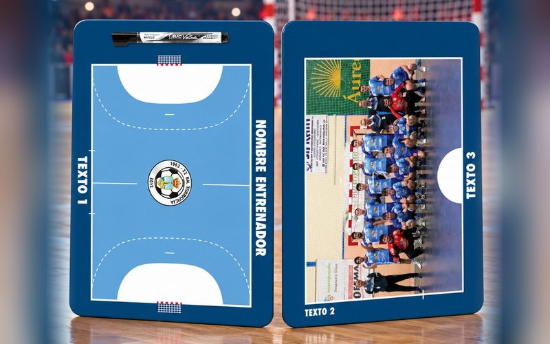 Example of a handball Gift Board: the court on the front and the team photo on the back